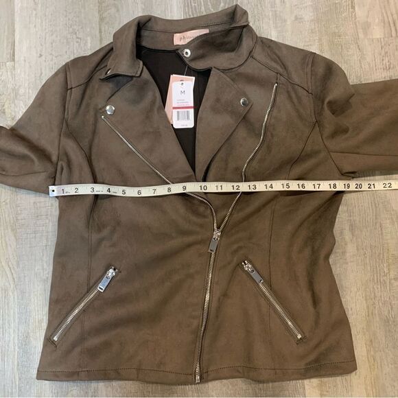 Nwt’s Philosophy Faux leather moto brown/ jacket  mushroom fashion - Picture 9 of 15